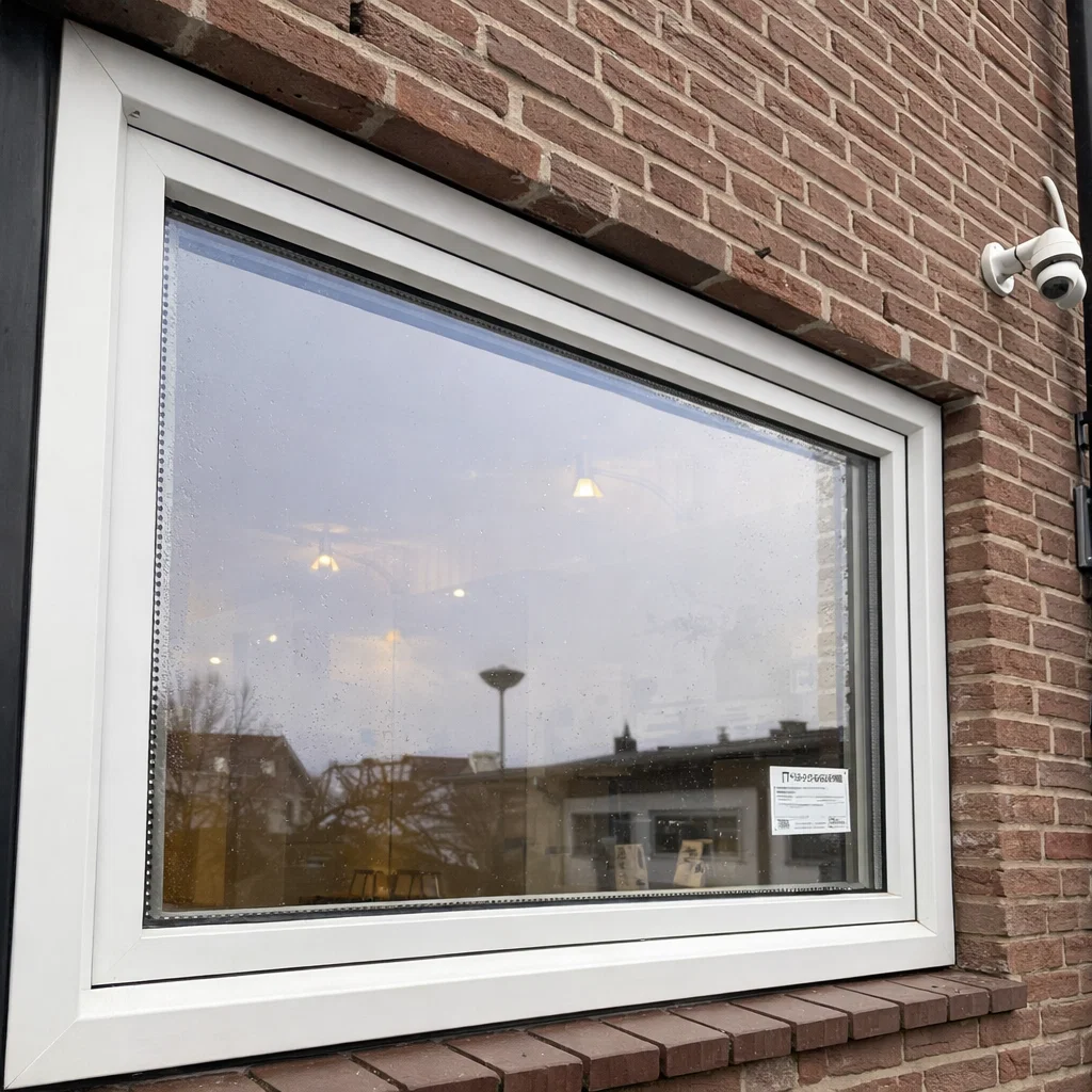 Buitenzijde van raam met nieuw gezet dubbel glas