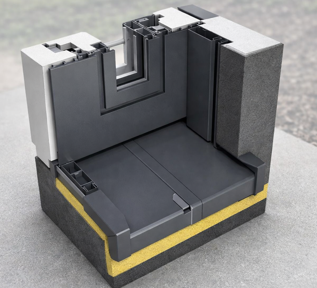 Technische opbouw van dorpelconstructie met isolatie en kozijnaansluiting