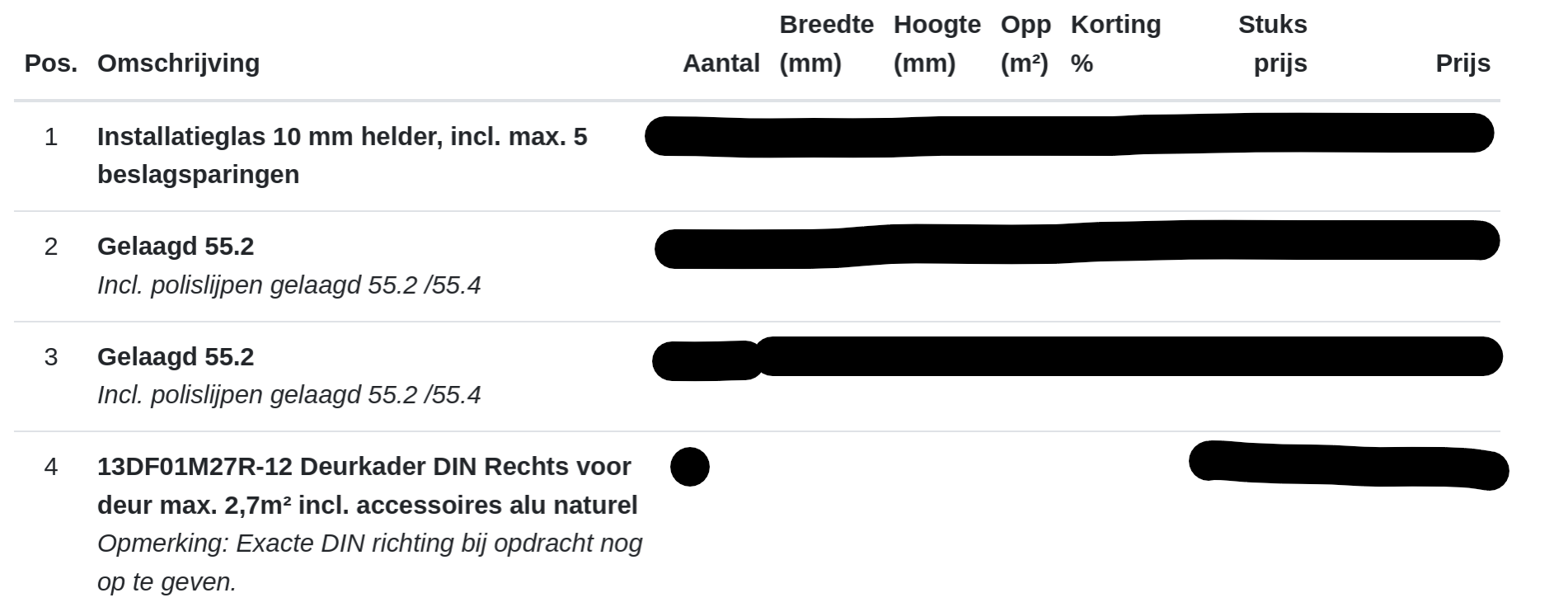 Offerte voorbeeld kozijnbase voor installatieglas met deurkaders